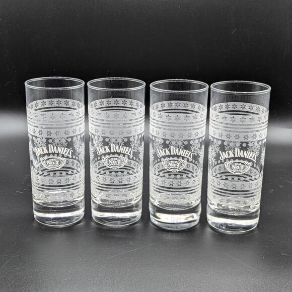 Jack Daniels Highball Glasses Set of 4 Snowflake Sweater Etched 10oz 6" Holiday - Picture 5 of 5